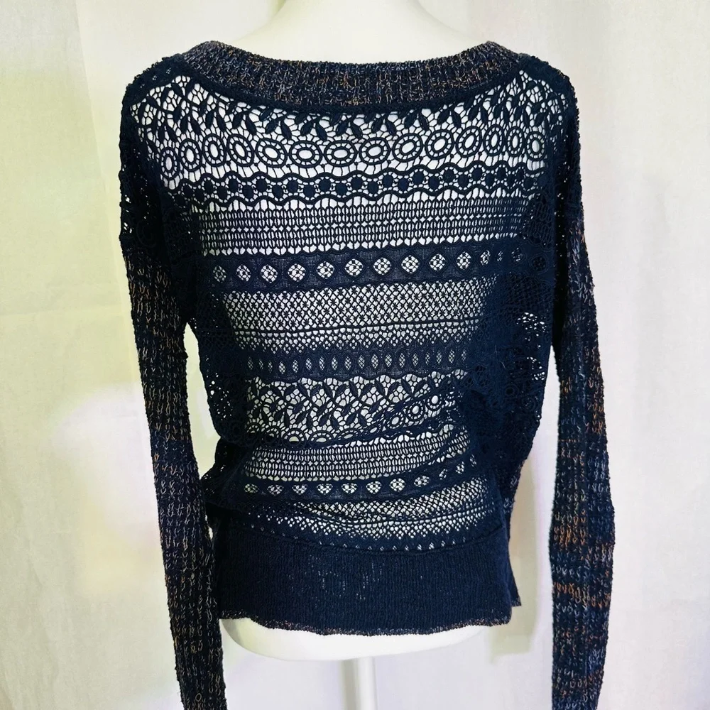 Free People Navy Marled Scoop Neck Sweater